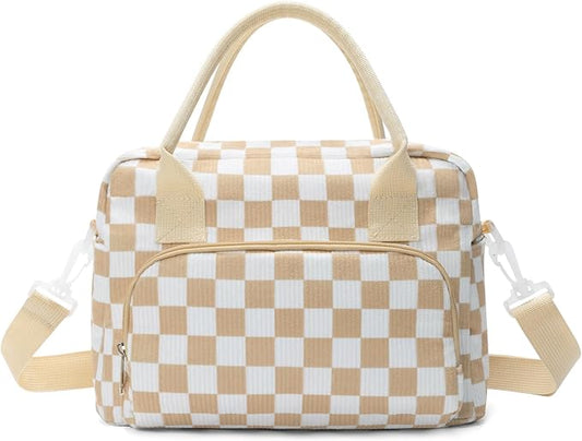 Insulated Lunch Bag for Women Men Large Reusable Lunch Box Adult Leakproof Portable Cooler Tote Bags for Work Picnic (khaki plaid)