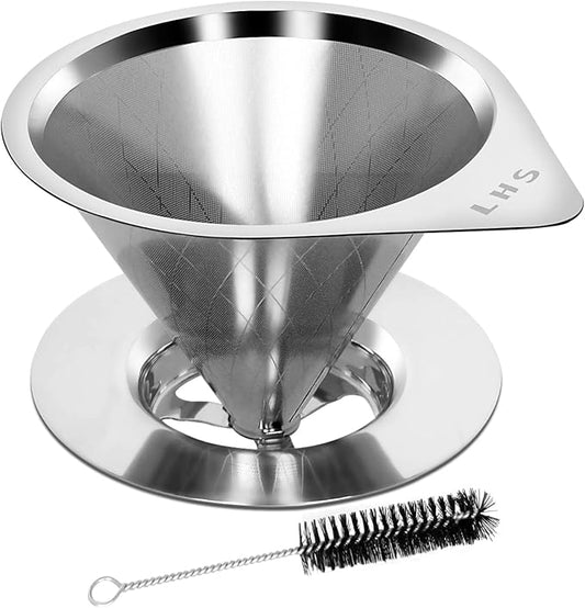 LHS Pour Over Coffee Dripper Reusable Coffee Filter Paperless Coffee Filter Stainless Steel Pour Over Coffee Maker Cone Coffee Dripper for 1-2 Cup,Argyle Pattern