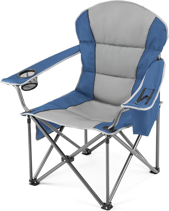OLIXIS Heavy Duty Camping Chairs 450lbs Capacity Portable Folding Chair with Cup Holder and Cooler Bag,Sturdy Steel Frame Outdoor Chair for Backyard,Beach,Fishing