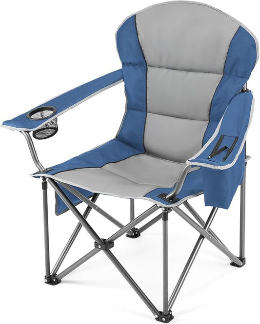 OLIXIS Heavy Duty Camping Chairs 450lbs Capacity Portable Folding Chair with Cup Holder and Cooler Bag,Sturdy Steel Frame Outdoor Chair for Backyard,Beach,Fishing