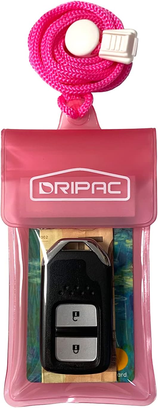 DRIPAC Waterproof Car Key FOB Case Waterproof Wallet Waterproof Holder Pouch For Key ID Badge Credit Card Money（Pink）