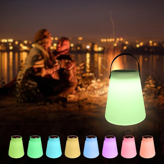 Solar Outdoor Table Lamp: Waterproof, Cordless Lantern, Rechargeable, LED Light Source with 5 Adjustable RGB Colors - Ideal for Patio, Yard Parties, and Family/Couples Camping