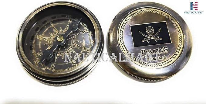 Brass Compass Pirates of Caribbean Jack Sparrow Pocket Antique Gift Free Embossed Leather Case Personalized Compass Engraved, Gift for Baptism, Confirmation, Graduation, Anniversary