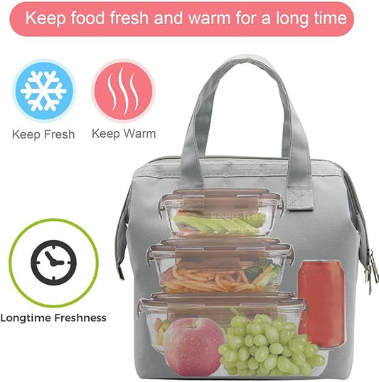 Mziart Insulated Lunch Bag Simple Bento Cooler Bag Lunch Tote Bag for Lunch Box for Women Men Adult Picnic Working Hiking Beach (Grey)
