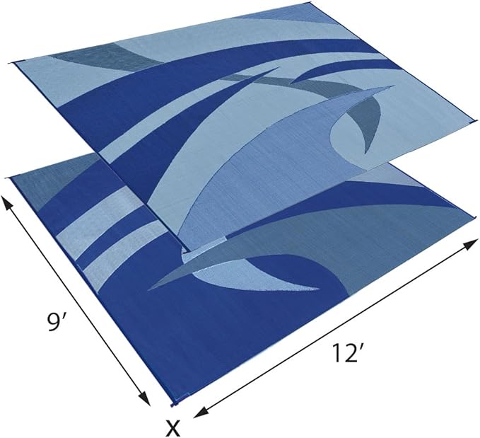 Stylish Camping 159123 Outdoor Patio / RV Camping Mat - Swirl (Blue/Gray/Black/White, 9-Feet x 12-Feet)