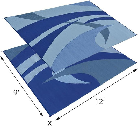 Stylish Camping 159123 Outdoor Patio / RV Camping Mat - Swirl (Blue/Gray/Black/White, 9-Feet x 12-Feet)