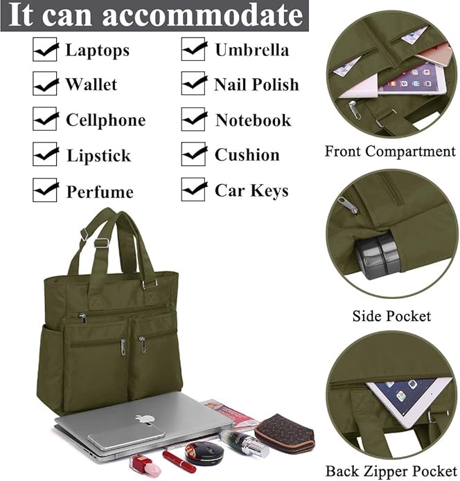 VOLGANIK ROCK Canvas Tote Bag Waterproof Nylon Multi Pocket Shoulder Bags Laptop Work Bag Teacher Purse Handbag for Women Men