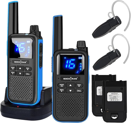 Rechargeable Walkie Talkies for Adults,Two Way Radios with Bluetooth Earpieces and Mic,Rechargeable Batteries,NOAA SOS Vibration Micro-USB Charger,Long Range Walkie Talkies
