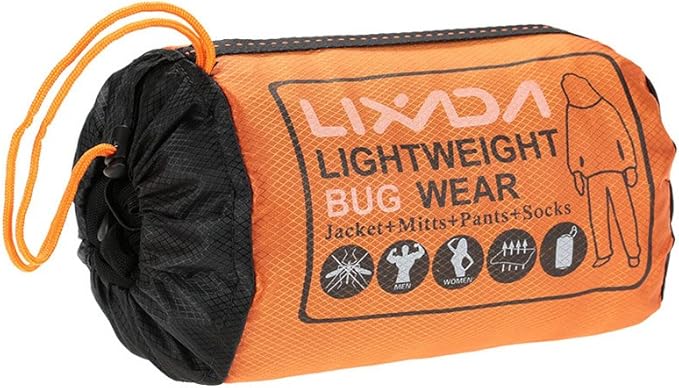LIXADA Mesh Suit Set with Jacket Hood, Mitts, Socks & Storage Sack - Ultra-fine Net Mesh Clothing for Fishing Hiking Camping