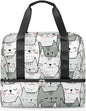 Sports Gym Bag Cute Cartoon Cat Travel Duffel Bag Waterproof Lightweight Swim Bag Travel Tote Luggage Weekender Overnight Handbag Workout Bag with Shoes Compartment for Women Men