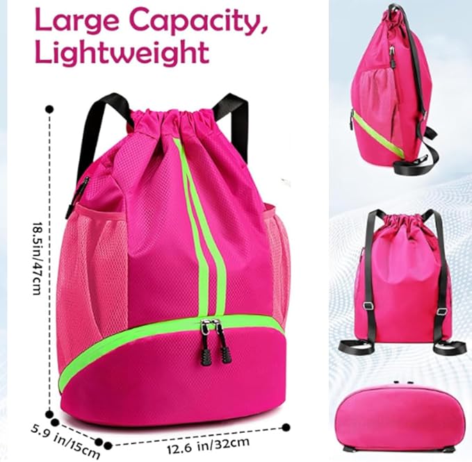 K Y KANGYUN Swim Bag Sports Drawstring Backpack Gymbag- Sackpack Shoes Compartment Wet Proof Pocket String Bag for Travel Men