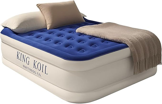 King Koil Luxury Air Mattress Full Size with Built-in Pump for Home, Camping & Guests, 16" Inflatable Airbed Double High Adjustable Blow Up Mattress, Durable - Portable and Waterproof
