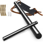 Fire Starter Survival Tool, Ferro Rod Kit with Leather Neck Lanyard and Multi-Tool Striker, Flint and Steel Survival Igniter with Tinder Rope and Tab for Camping, Hiking and Emergency
