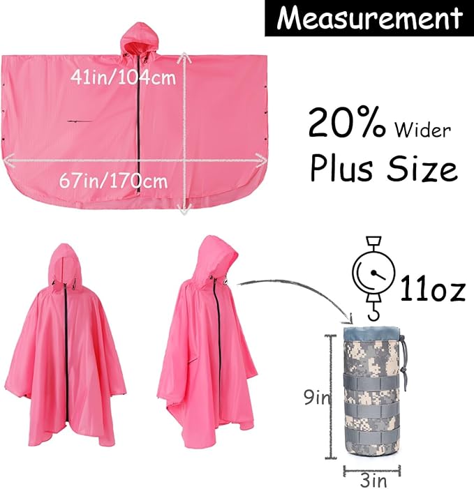 Plus Size Adult Rain Poncho with Hood and Zipper, Poncho Para Lluvia, Tactical Ponchos Adult For Camping, Hiking