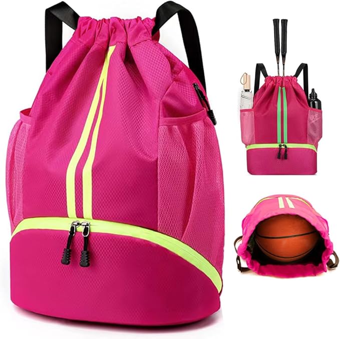 K Y KANGYUN Swim Bag Sports Drawstring Backpack Gymbag- Sackpack Shoes Compartment Wet Proof Pocket String Bag for Travel Men