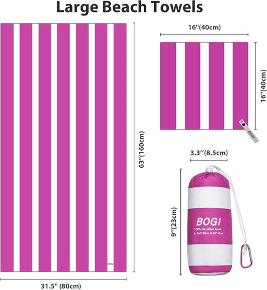 BOGI Microfiber Beach Towel Set,Quick Dry Beach Towel-(Size:L,XL)-Lightweight Absorbent Oversized Travel Towel,Sand Proof Compact Pool Towels for Travel Bath Beach Swim Gym Yoga