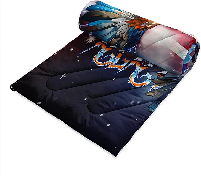 Axolotl Bald Eagle Camping Blanket,American Flag Waterproof Printed Blanket,Wild Animal Packable Outdoor Blanket,Stars Stripes USA Flag Lightweight Backpacking Quilt for Camping,Picnic,Hiking,Beach