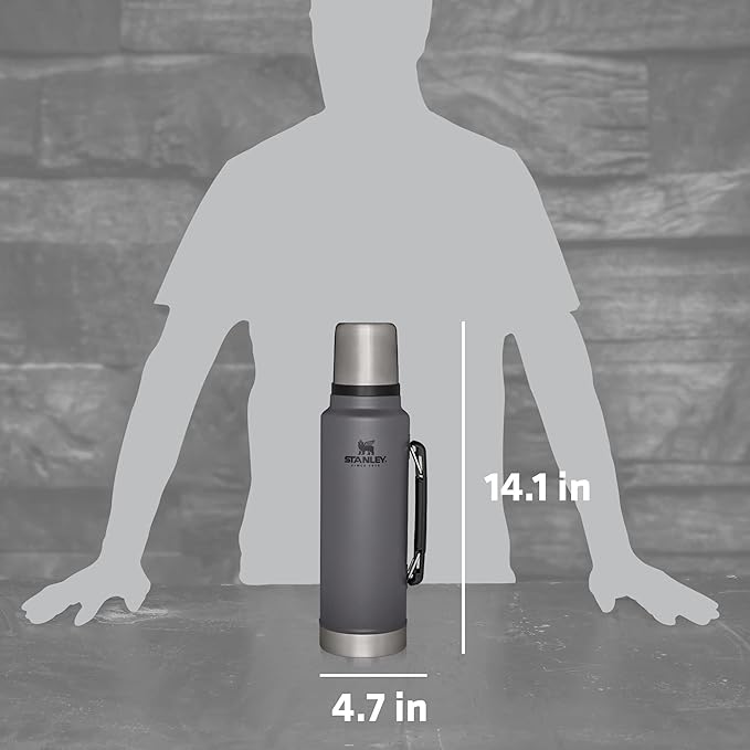Stanley Classic Legendary Vacuum Bottle 1.5 qt | Wide Mouth with Leakproof Cup Lid | Keep Drinks Hot or Cold | Packable for Travel | Insulated Stainless Steel Thermos | BPA-Free | Charcoal