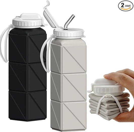 Collapsible Water Bottles 20.6oz, Silicone Foldable Portable Travel Water Bottle, Folding Lightweight Reusable Leakproof for Traveling Camping Hiking Cycling Yoga Sports Outdoor