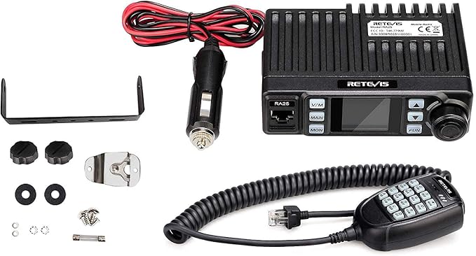 Retevis RA25 Dual Band Mobile Radio, Long Range Mini Mobile Car Transceiver, 500 Channels DTMF LCD Display, 2m 70cm Mobile Two Way Radio Mobile Car Radio for Vehicle Truck Traveling(1 Pack)