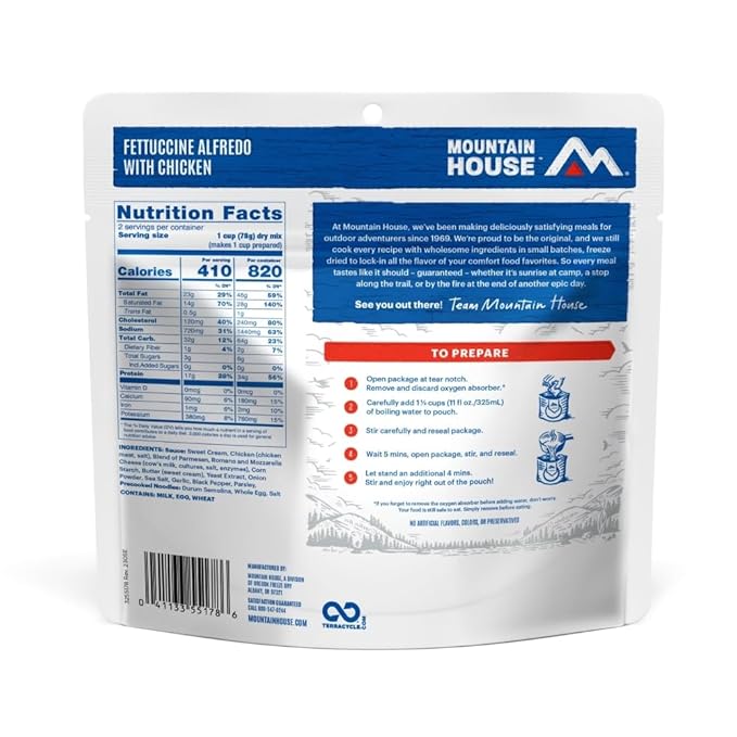 Mountain House Fettuccine Alfredo with Chicken | Freeze Dried Backpacking & Camping Food | 6-Pack