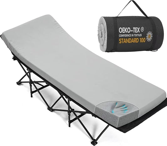 CYMULA Camping Cot Mattress 2in Memory Foam Sleeping Pad,Soft Warm Non-Slip Camping Mattress Topper with Retaining for Adults,Portable Roll up Mattress Pad for Travel (75 x30)（only Mattress）