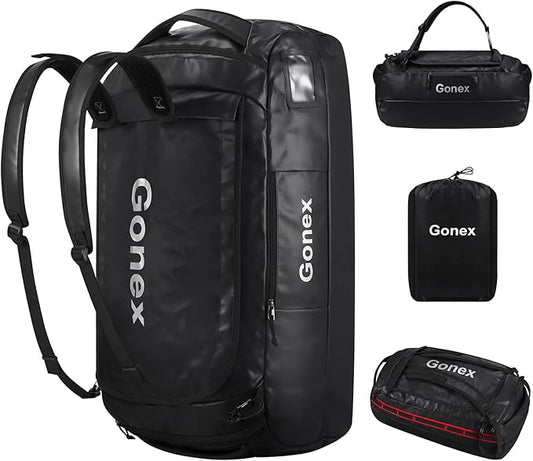Gonex 80L Duffel Bag Backpack, Convertible to Gym Backpack and Handbag for Men Women, Water-Repellent for Hiking Camping Travelling Cycling, Black