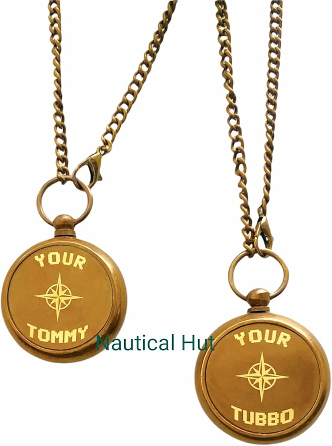 Your Tommy Your Tubbo Brass Locket Nautical Pocket Compass with Leather Carry