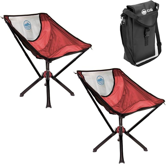 CLIQ Portable Chair Version 1.0 - Lightweight Folding Chair for Camping - Supports 300 Lbs - Perfect for Outdoor Adventures - Red Bundle