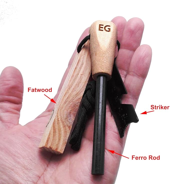 Military Compass with Fatwood Fire Starter for Backpacking and Survival