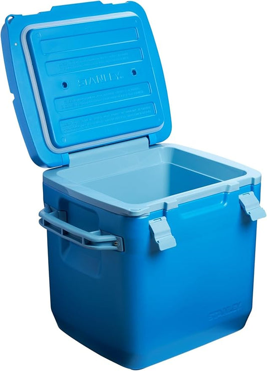 Stanley Adventure Outdoor Cooler 30 qt | Heavy Duty Outdoor Camping Cooler with Easy Carry Side Handles | 4 Days Cooling Ice Chest for 40 Cans | Flat Top Doubles as Seat | BPA-Free | Azure