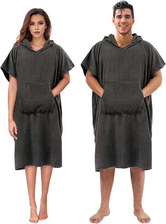 Abahub Surf Poncho Changing Robe with Hood, Thick Quick Dry Microfiber Wetsuit Changing Towel for Surfing Beach Swim Outdoor Sports Men Women, Absorbent Wearable Towel Cover Up(Grey)