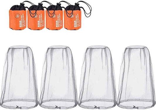 PHOGARY 4 Pack Mosquito Head Net Mesh Protective Cover, Soft Durable Heavy-Duty Fly Gnats Screen Protection for Any Outdoor Lover, Hat Net mesh with Carry Bag