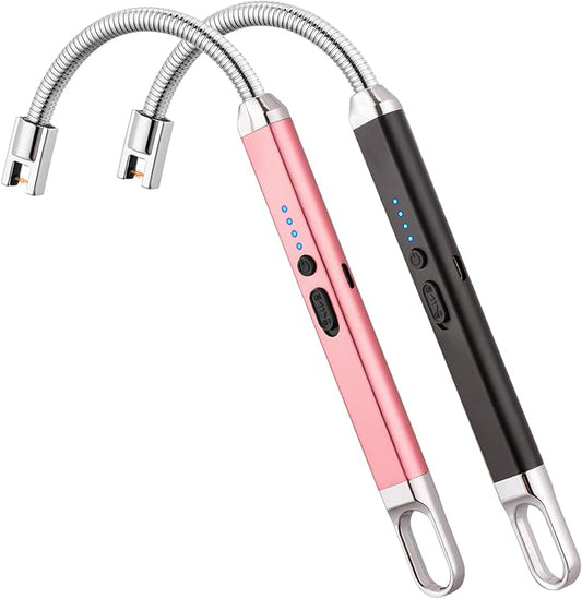 MEIRUBY 2 Pack Lighter Electric Candle Lighter Birthday Gifts for Women Mom Wife Men, Long Electronic Rechargeable USB Lighter Arc Windproof Flameless Lighters for Candle Camping BBQ