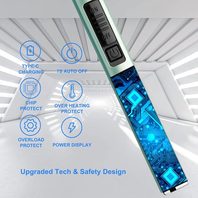 MeeToo Electric Candle Lighter Rechargeable Lighter Type-C Plasma Arc Lighters for Candle Camping Kitchen (Green)