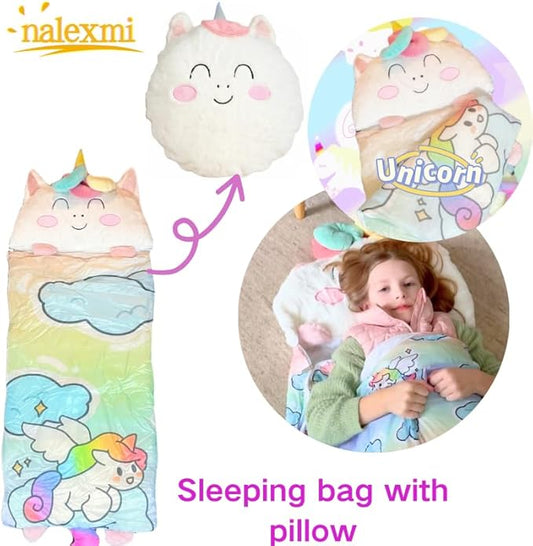 Happy Kids Sleeping Bag, Animal Bags, Sleepy Sack, Comfy, Cozy, Compact, Sleeping Bag with Pillow, Soft Pillow, Nap Mat, Wram Plush with Cotton, Slumber Bag