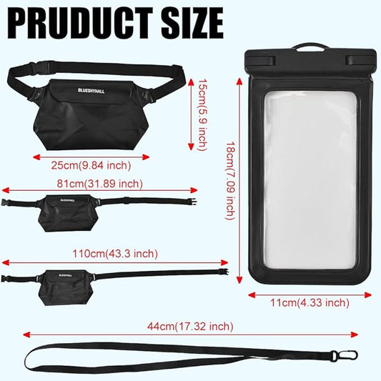 JSCARLIFE Waterproof Phone Pouch Fanny Pack (6 Pack), Waterproof Bag for Cruise Boating Swimming Snorkeling Kayaking Beach Poo Accessories, Waterproof Case Water Protector Waist Pouch for Women Men