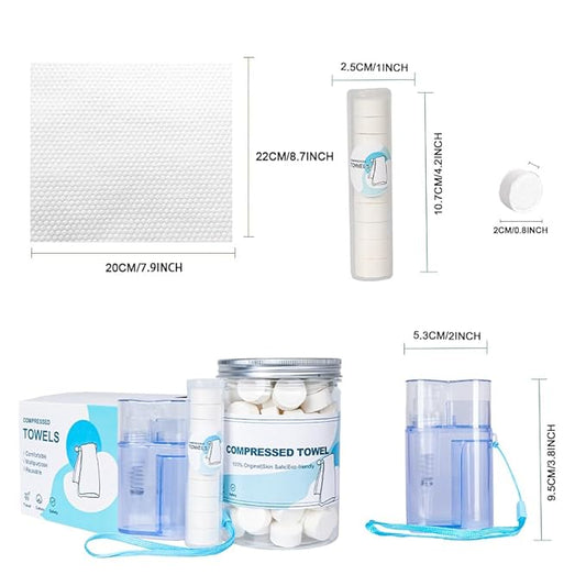 Compressed Towels,110PCS Compressed Face Towel with Carrying Case and Towel Dispenser,Disposable Magic Compressed Tissue Paper Towel Tablets Portable Mini Tissue for Travel,Sport,Camping