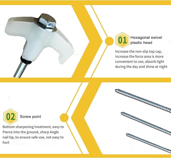 8" Screw in Tent Stakes - Ground Anchors Screw in, Screw in Tent Stakes Heavy Duty, Tent Pegs Camping Stakes, Metal Threaded Tent Spikes, Screw Tent Stakes with Hex Sleeves (12Pcs+Box Black)