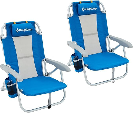 KingCamp Low Beach Chairs, Portable Folding Chair for Adults Extra Wide Ergonomic High Back Seat 300lbs Heavy Duty Lightweight Oversized Gear with Carry Bag for Outdoor Lawn Camping Picnic