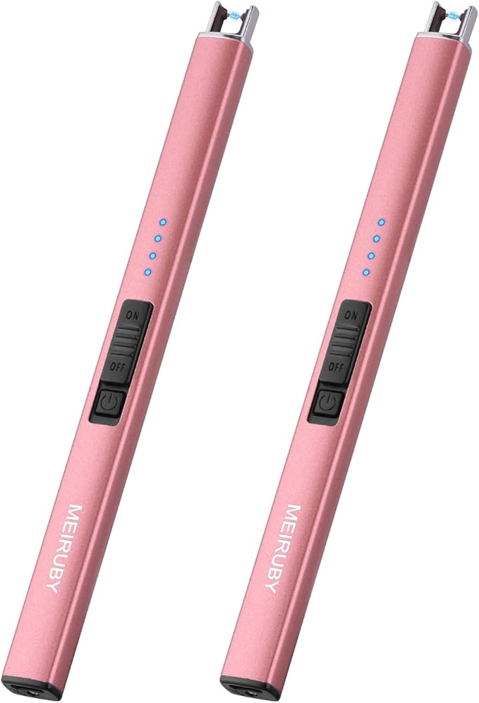 MEIRUBY 2 Pack Lighter Electric Candle Lighter Long Electronic Rechargeable USB Lighter Arc Windproof Flameless Lighters for Candle Camping BBQ Birthday Gifts for Women Mom Wife Men