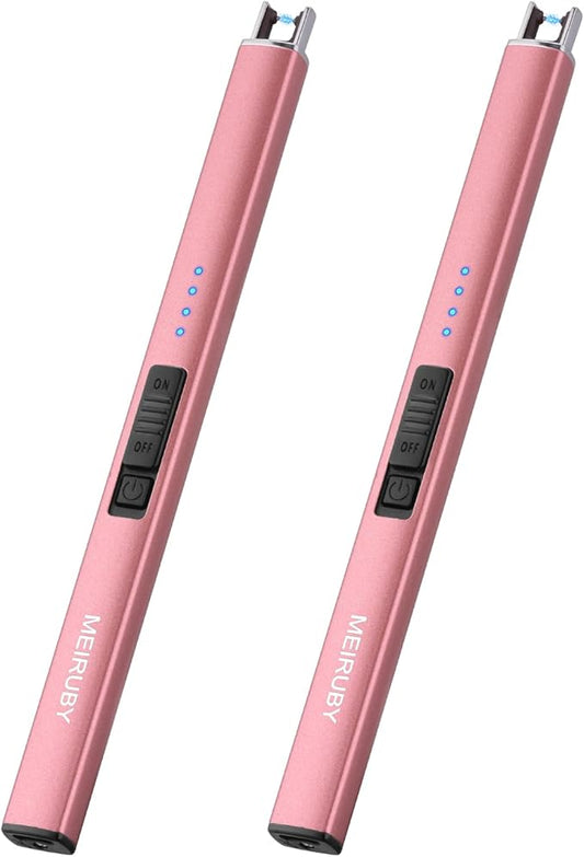 MEIRUBY 2 Pack Lighter Electric Candle Lighter Long Electronic Rechargeable USB Lighter Arc Windproof Flameless Lighters for Candle Camping BBQ Birthday Gifts for Women Mom Wife Men