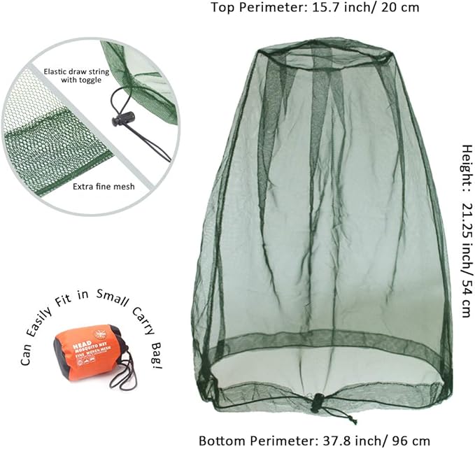 Cinvo Head Net Hat Bug Net Face Netting for Bugs No See Ums Insects Gnats Biting Midges from Outdoor Activities, Spacious Net Room Works Over Most Hats Comes with Free Stock Pouches- Olive