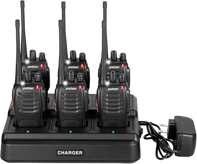 walkie talkies for Adults Long Range with Upgraded Earpiece,radios walkie talkies Rechargeable Portable Two Way Radios with 6 Way Multi Gang Charger and Li-ion Battery (6 Pack)