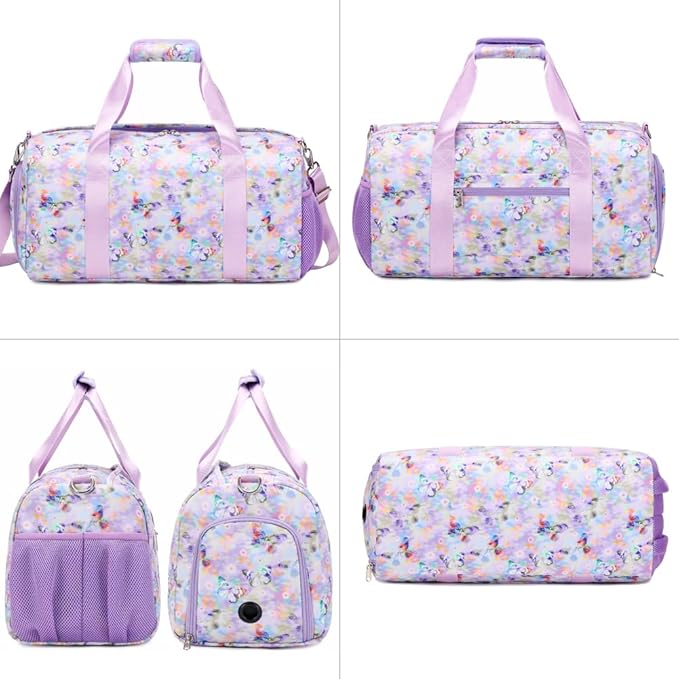 Dance Bag for Girls Butterfly Sports Duffle Bag for Girls Overnight Travel Duffel for Teen Girls Ballet Bag with Shoes Compartment Water Resistant