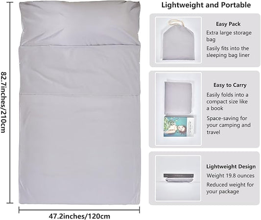 Sleeping Bag Liner Camping Adult Sleep Sack Lightweight Travel Sheet for Hotel Bed Compact Ultralight Essential Cleaning Supplies Kit Travel Bedding Set for Backpacking
