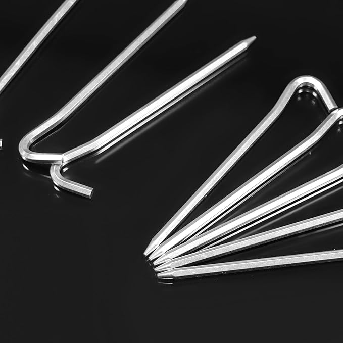 GEEWAY 7 Inch Aluminum Tent Stakes Pegs with Hook, 20 Pcs Camping Canopy Hooks Secure Ground Support for Outdoor Decorations and Tarps, Silver