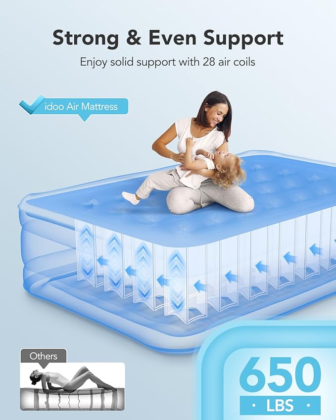 iDOO Air Mattress Full with Built in Pump, Blow up Mattress Full, Inflatable Mattress for Camping, Guest, Home, 3 Mins Inflation, Comfort Colchones Inflables, Air Bed