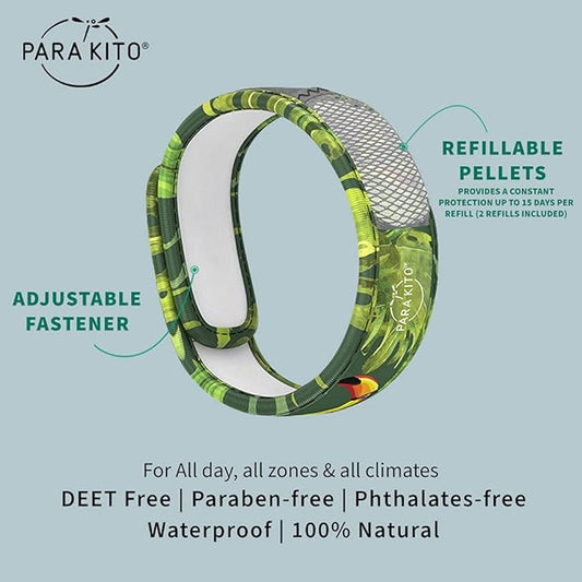 PARA'KITO Mosquito Insect & Bug Protection Wristband - Mosquito Stickers & Bug Spray Alternative - Summer Essentials, Beach Accessories, Hiking & Camping Essentials - Natural Essential Oils (Tropical)