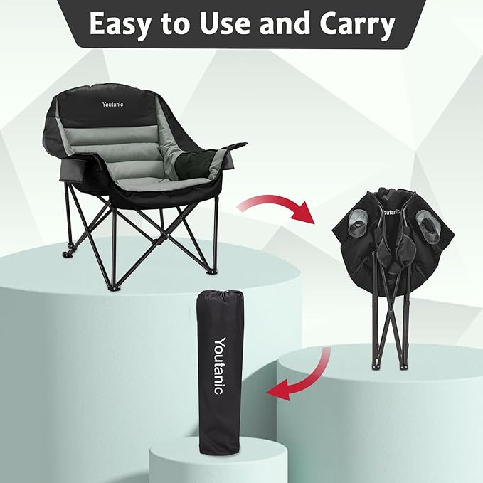 Oversized Camping Chair, Portable Folding Camping Chairs with Side Pocket, Cup Holder and Carry Bag, Heavy Duty Outdoor Camping Chairs for Adults, Fishing, Sports, Trip, up to 400lbs, Style 4